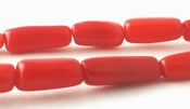 30 Shiny Red Coral Barrel Tube Beads