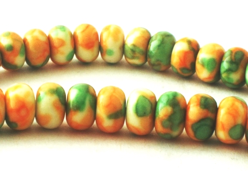 100 Bright Orange & Green Rain Flower Viewing Stone Rondelle Beads