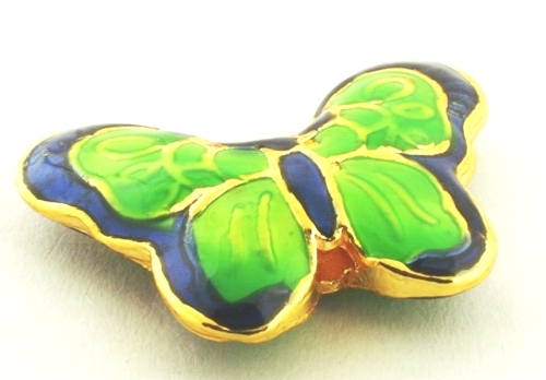 Heavy Little Fluorescent Green Cloisonne Butterfly Pendant - Unusual!