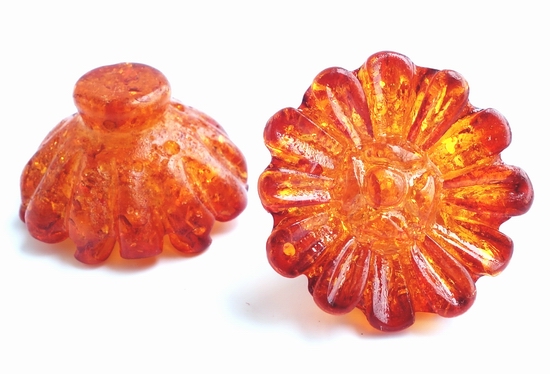 4 Large Brandy Amber Flower Beads