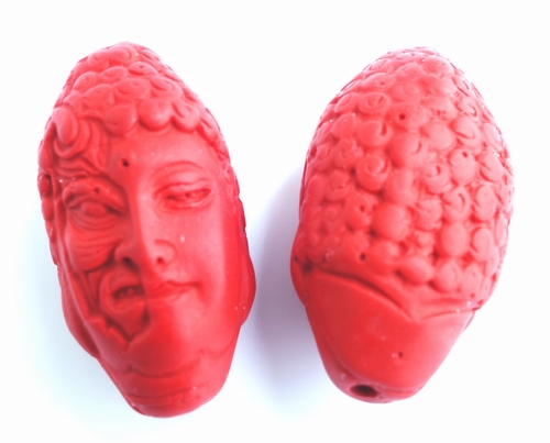 2 Deep-Red Cinnabar Guanyin Buddha Beads