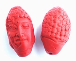 2 Deep-Red Cinnabar Guanyin Buddha Beads