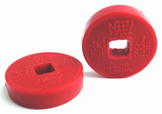 2 Red Cinnabar Imperial Chinese Money Beads