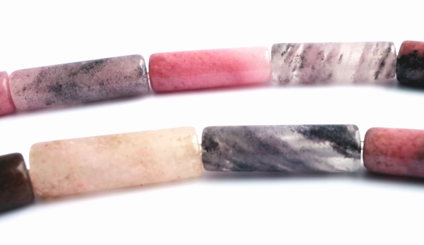 Beautiful Pink & Grey Rhodonite Tube Beads