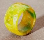 Chunky Chinese Carved Yellow & Green Jade Ring