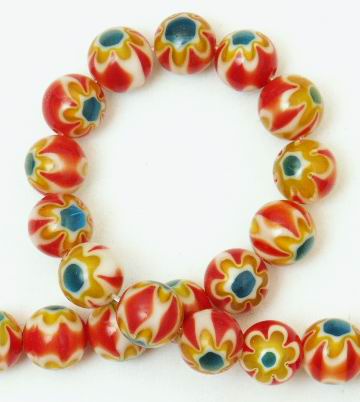 Beautiful Red & Yellow  Lampwork Bead Strand