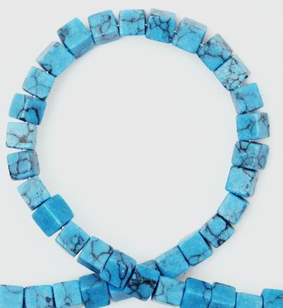 4mm Vivid Blue Turquoise Cube  Bead Strand