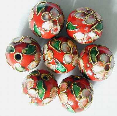 20 Red Chinese Cloisonne Beads - 12mm