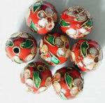 20 Red Chinese Cloisonne Beads - 12mm