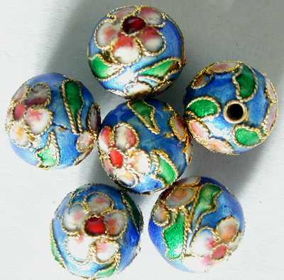 20  Blue Chinese Cloisonne Beads - 10mm