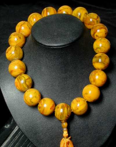 Colossal Chinese Yellow Amber Prayer Beads