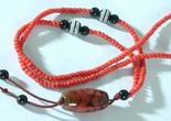 Chinese Red Coral & Agate Talisman Necklace