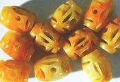 8 Golden Yellow Jade Carved Barrel Beads -Unusual!