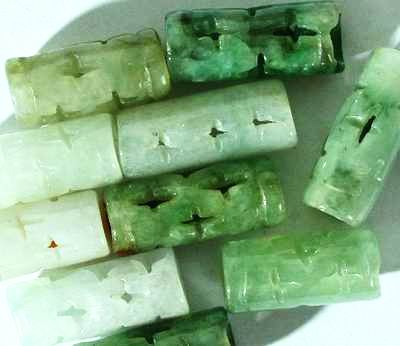 8 Unusual Mixed Chinese Jade Tube Beads