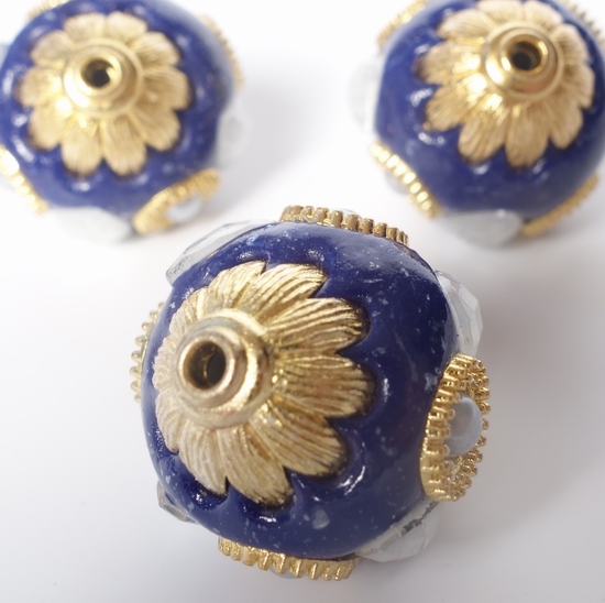 Magical Blue & Gold 25mm Cloisonne Bead