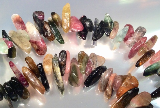 130 Shiny Fancy-Drop Tourmaline Beads - Pink, Green & Black