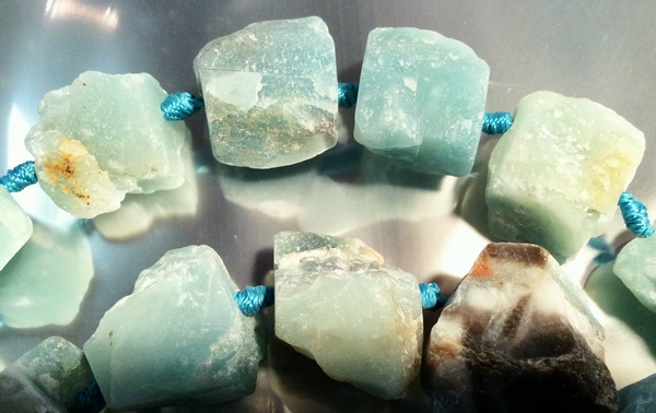 17 Massive Aquamarine-Green Matte Amazonite Nugget Beads - Heavy!