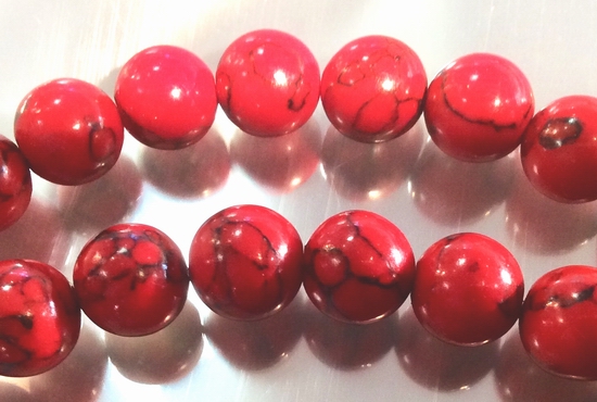 Large 10mm Pillar Box-Red Howlite Beads