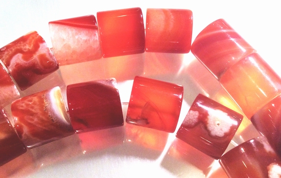 Chunky 14mm 'Flower' Carnelian Barrel Beads - Very Heavy!