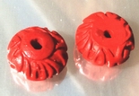 4 Fire-Red Carved Rondelle Cinnabar Beads - 12mm