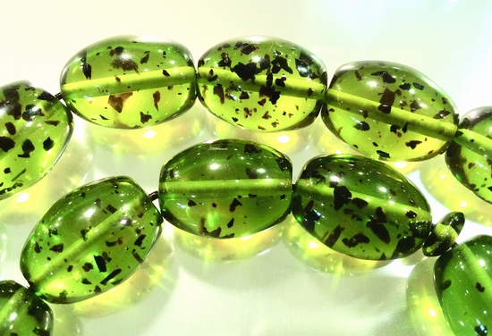 22 Large Forest-Green Amber Barrel Beads