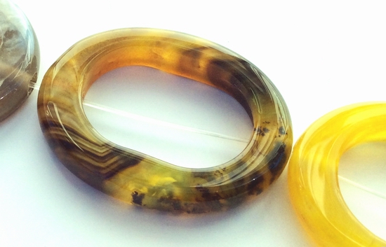 5 Large Green & Yellow Agate Frame Beads - 39mm x 29mm