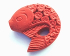 2 Large Red Cinnabar Carved Fish Beads - Unusual!