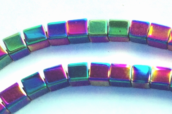 2mm Sparkling Purple & Green AB Hematite Cube Beads