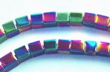 2mm Sparkling Purple & Green AB Hematite Cube Beads