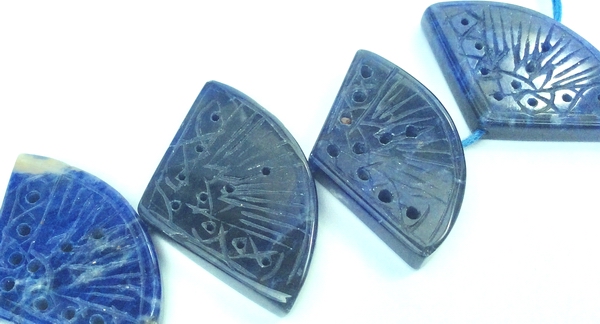 Unusual Carved Sodalite Fan Bead