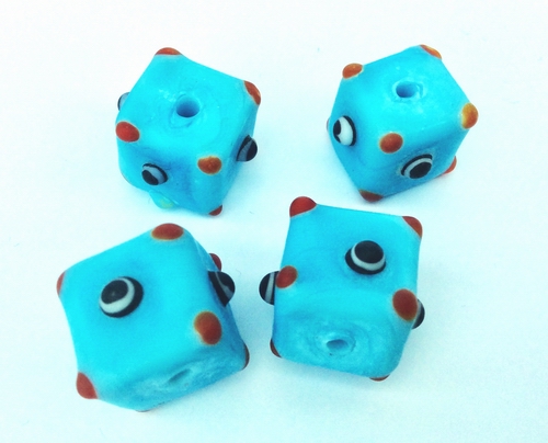 4 Cornflower-Blue Domino Glass Cube Beads - Unusual!