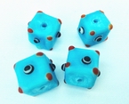 4 Cornflower-Blue Domino Glass Cube Beads - Unusual!