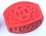 2 Unusual Cinnabar Chinese Brick Beads