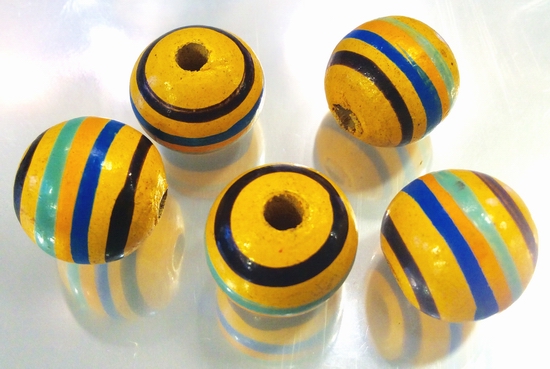 16 Large 15mm Summer Carnival Yellow & Blue Wooden Beads - Large Hole