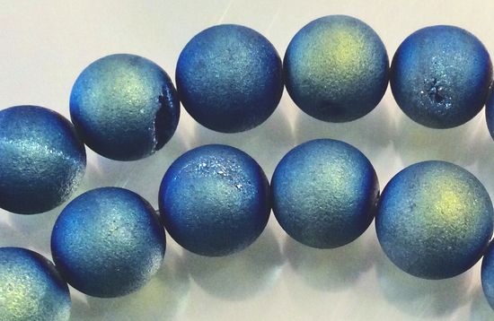 Striking Blue Matte Agate Electroplated 8mm Druzy Beads