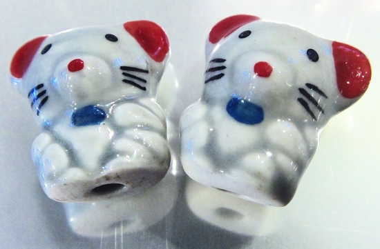 4 Lucky Porcelain Chinese Cat Beads - Unusual