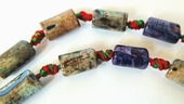 27 Enticing Teal-Blue, Brown & Lavender Agate Tube Beads