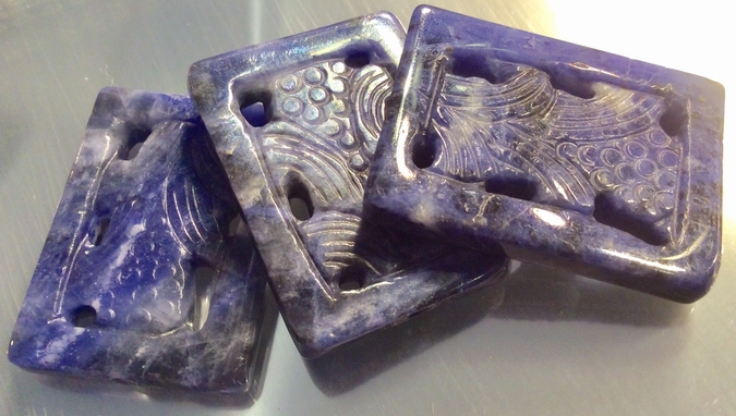 Large Individually Carved Indigo-Blue Sodalite Tablet Bead - Unusual!