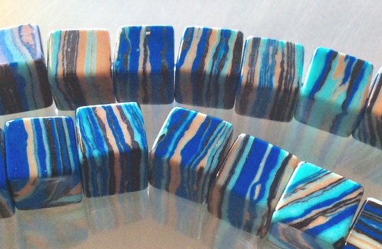 51 Ultramarine Stripe Calsilica Cube Beads