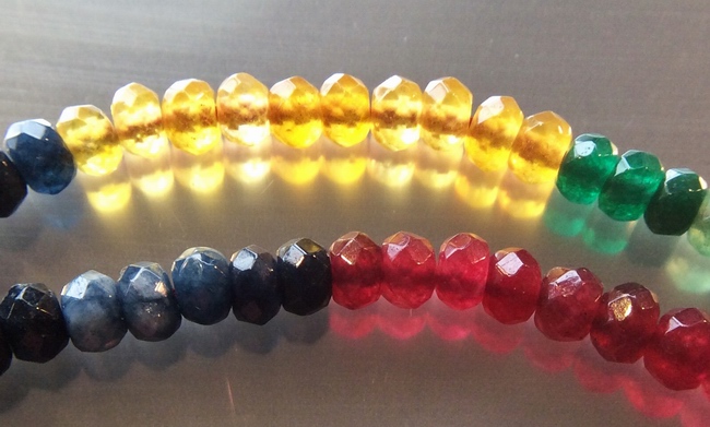 120 Faceted Rainbow Quartz Diamond Beads - Green, Yellow, Blue & Red