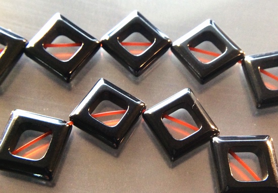 38 Shiny Devil-Black Hematite Frame Square Beads