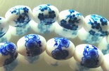32 Porcelain Blue or Green Flower Beads