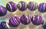 Purple, Black & White Striped Zebra Calsilica Beads - 8mm