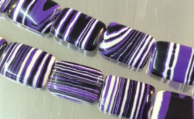 22 Purple, Black & White Striped Zebra Calsilica Pillow Beads