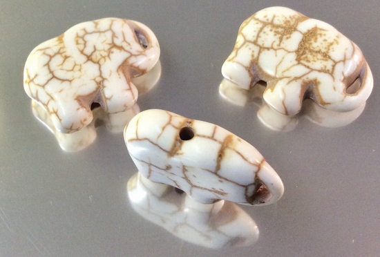 6 Lucky Abalone-Grey Howlite Elephant Beads