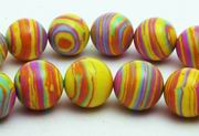 Large Summer Yellow & Pink Swirl Calsilica Beads - 10mm
