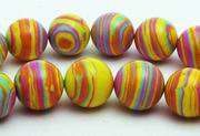 Summer Yellow & Pink Swirl Calsilica Beads - 10mm