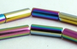 New Aurora Borealis Hematite Tube Beads - Unusual!