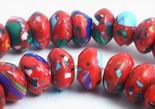 86 Fire-Red & Blue Calsilica Rondell Beads