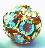 Gold & Rainbow Rhinestone Shamballa Bead